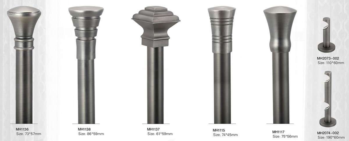 Matte Silver Steel Curtain Rod Set Bay Window Finial Sets