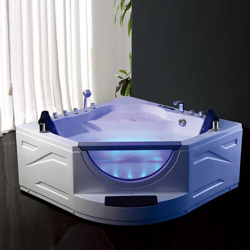 Угловая акриловая ванна с гидромассажем и водопадом