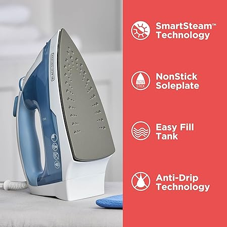 Easy Steam Compact Iron for Clothes, Automatic Shutoff, Nonstick Plate, Light Weight, 1200 Watts