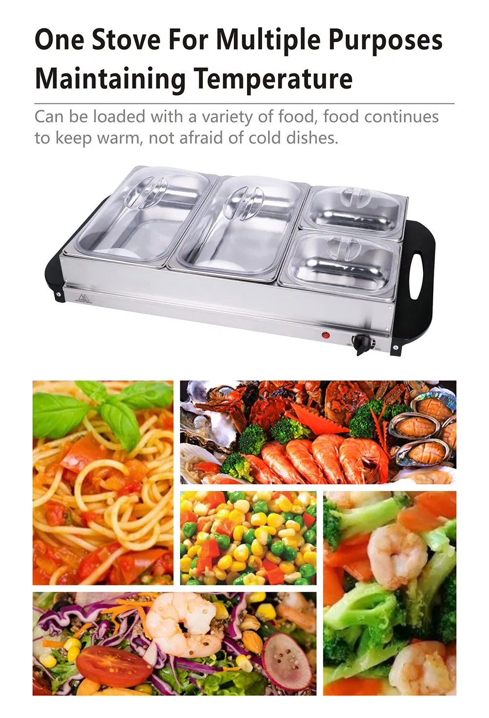 Stainless Steel Electric Buffet Food Warmer Stove Large Capacity 7L for 3-4 People Household