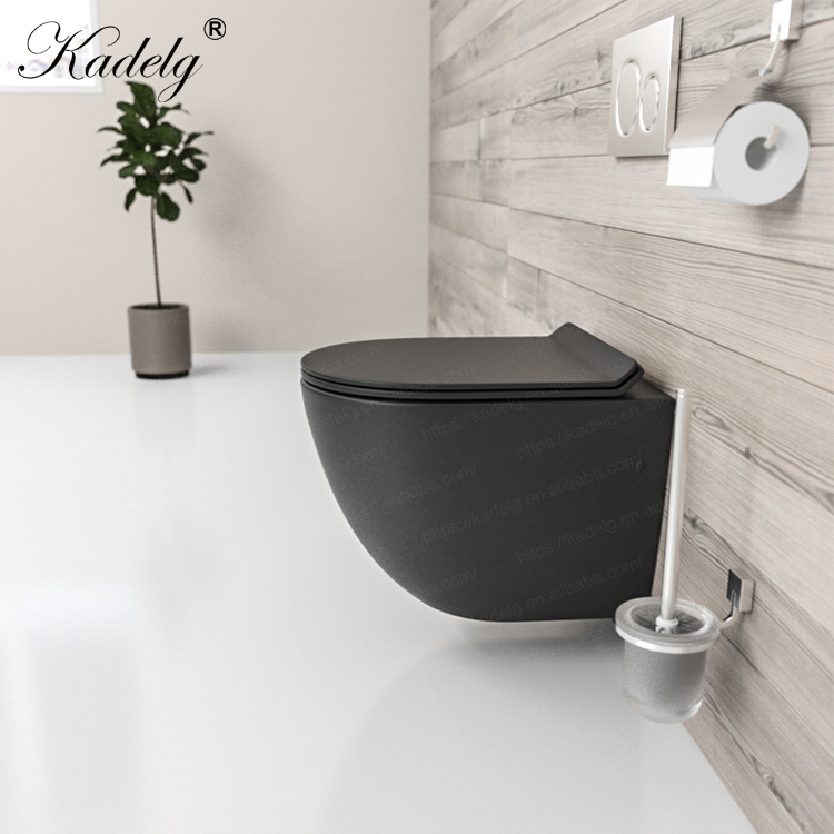 Factory Price One Piece Wall Mounted Toilet Matte Black Ceramic Wc Rimless Toilet Sanitary Ware Watermark Toilet Bowl Bathroom Single Flush Wall Hung Toilet
