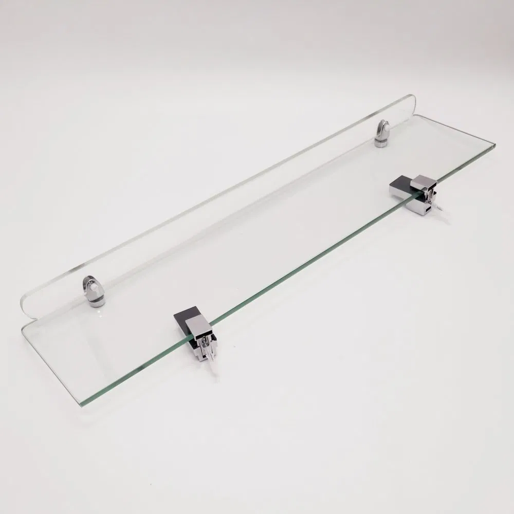 Bathroom 24 Inch Wall Mounted Polished Chrome Finish Tempered Glass Shelf
