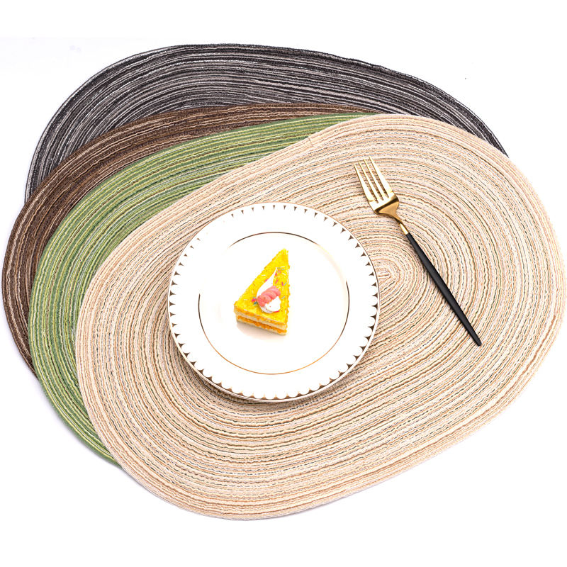 European Type Heat Insulation Elliptical Cotton Yarn Washable Woven Table Mat Placemats for Dining Table