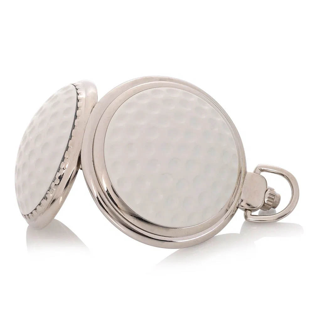 Custom Japan Quartz Movement Golf Ball Silver Pocket Watch with Chain