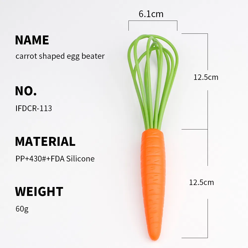 High Quality Kitchenware Food Grade Silicone Carrot Shape Egg Beater