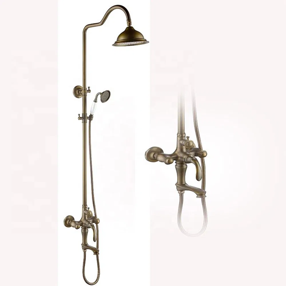 Antique Brass Shower and Bathroom Faucet, Luxurious Retro Shower Faucet