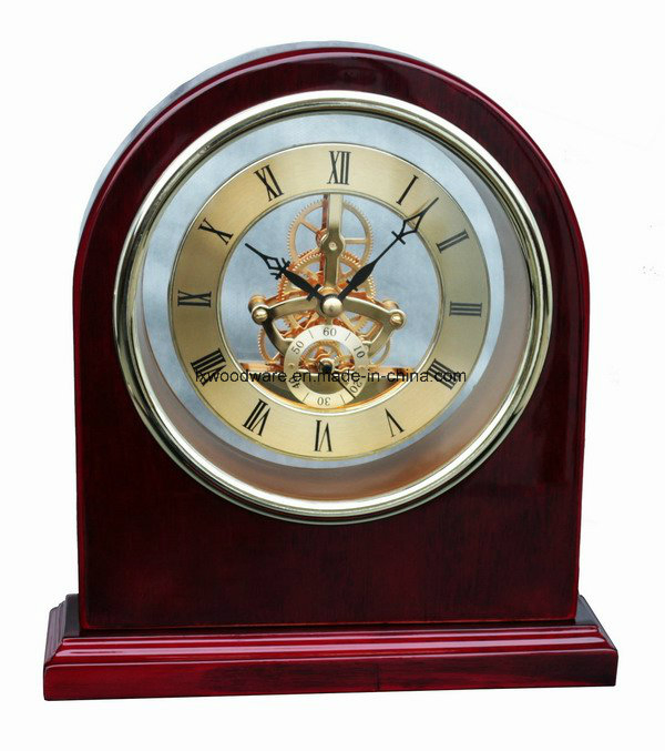 Luxury Rosewood High Gloss Finish Wooden Desk & Table Decoration Clock with Skeleton Movement