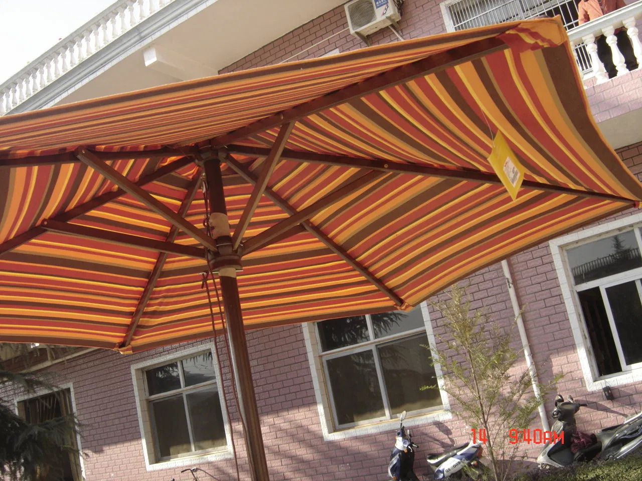 Wooden Market Umbrella Parasol Patio Garden Outdoor Dia. 2m Stripe Cover