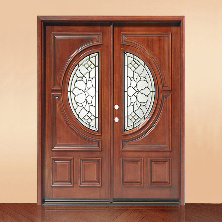 Wholesale Outdoor Modern Double Solid Wood Front Door Exterior Main Entrance Wooden Doors Design