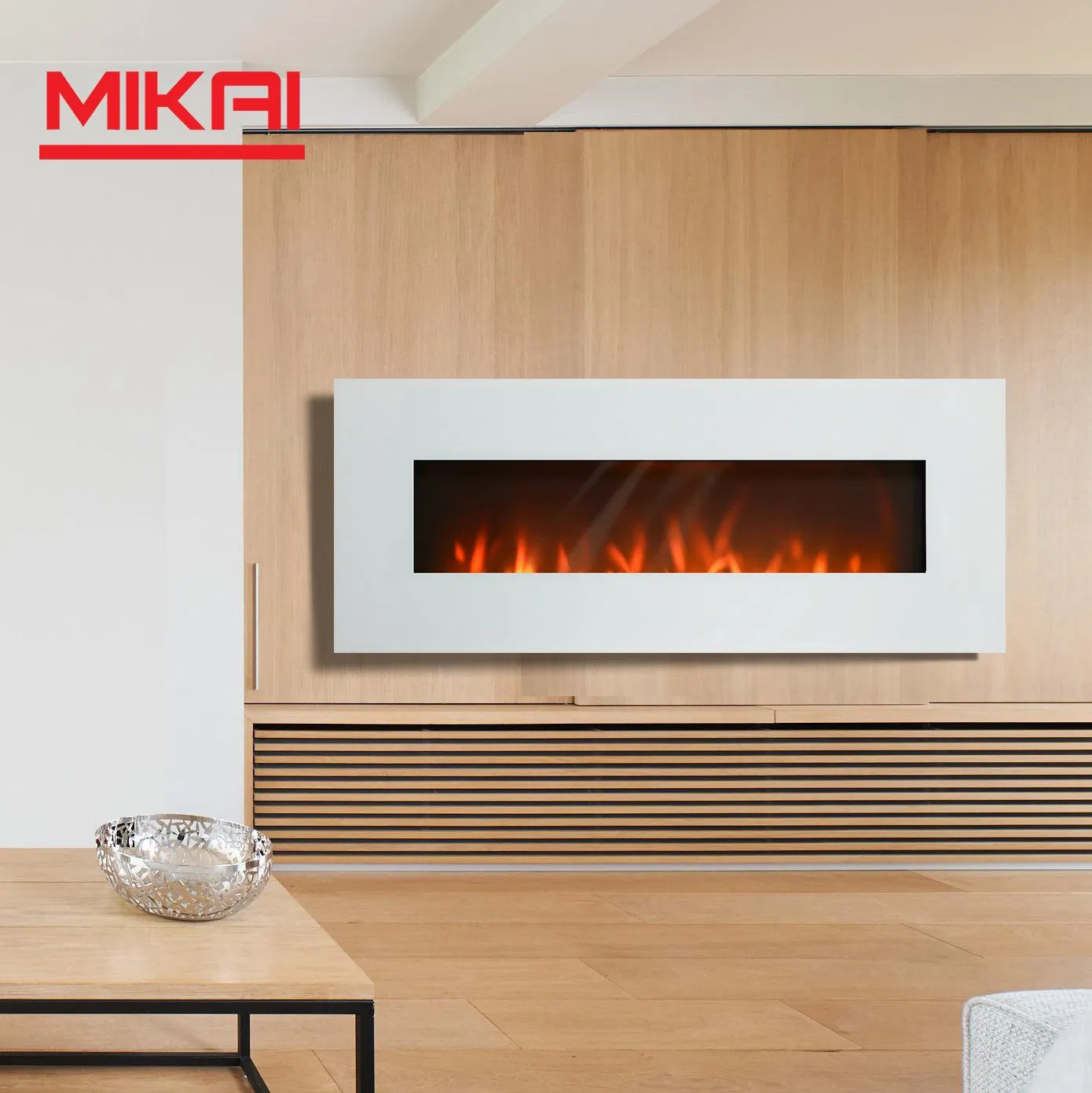 White Electric Fireplace LED Frame Wall-Mounted Decorative Heater for Household Hotels