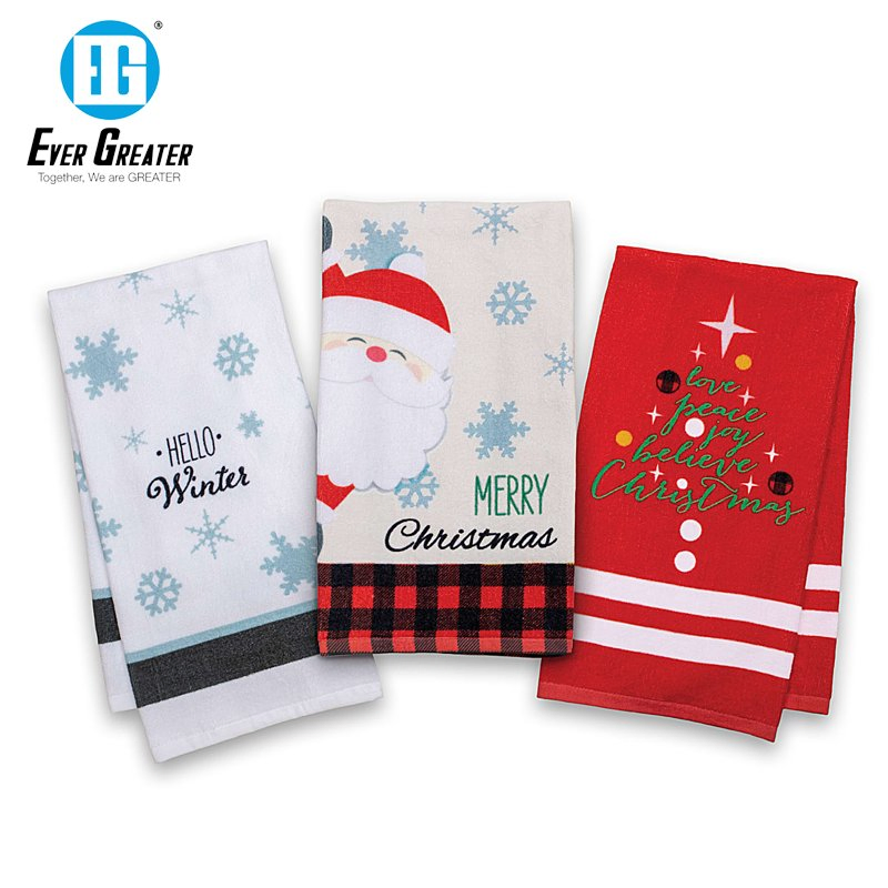 Custom 100% Cotton Kitchen Towels Premium Printed Christmas Hanging Kitchen Towel Wholesale Quality Cotton Kitchen Towels
