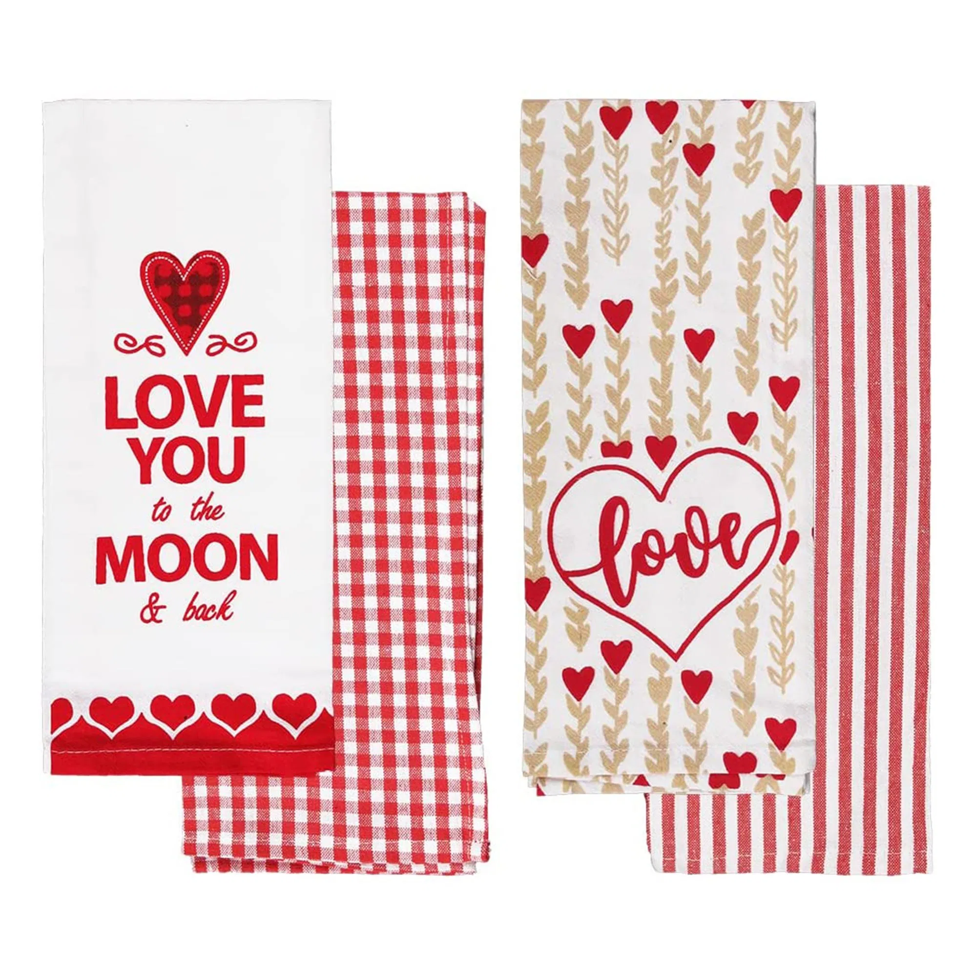 Valentines Love and Hearts Day Kitchen Towels Set