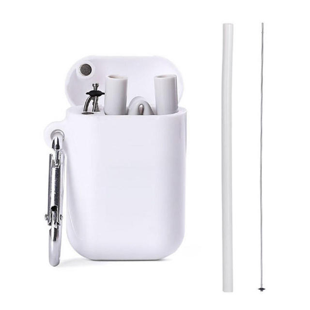 Custom Logo Reusable Food Grade Silicone Straw Bar Outdoor Portable Foldable Drinking Straws with PP Luxury Carrying Case and Cleaning Brush