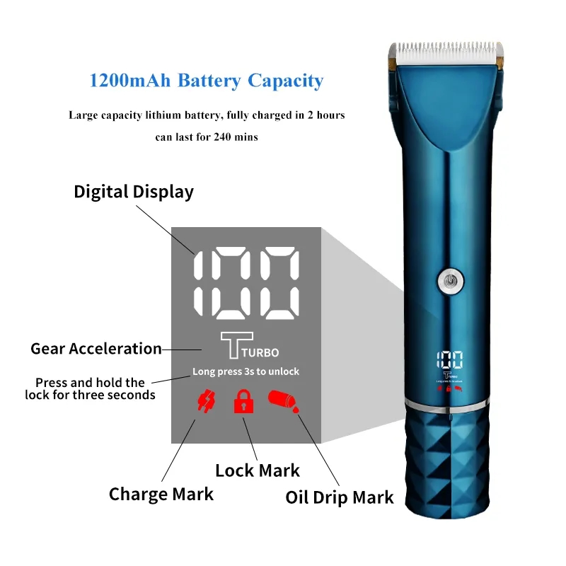 180 Mins Usage Time Cordless Hair Clipper Barber Professional Hair Trimmer with USB Charging Dock