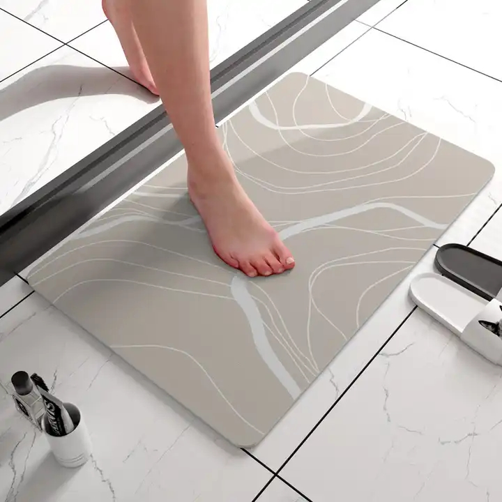 Soft Geometric Stone Nonslip Diatomaceous Earth Absorbent Quick Drying Bathroom Mat
