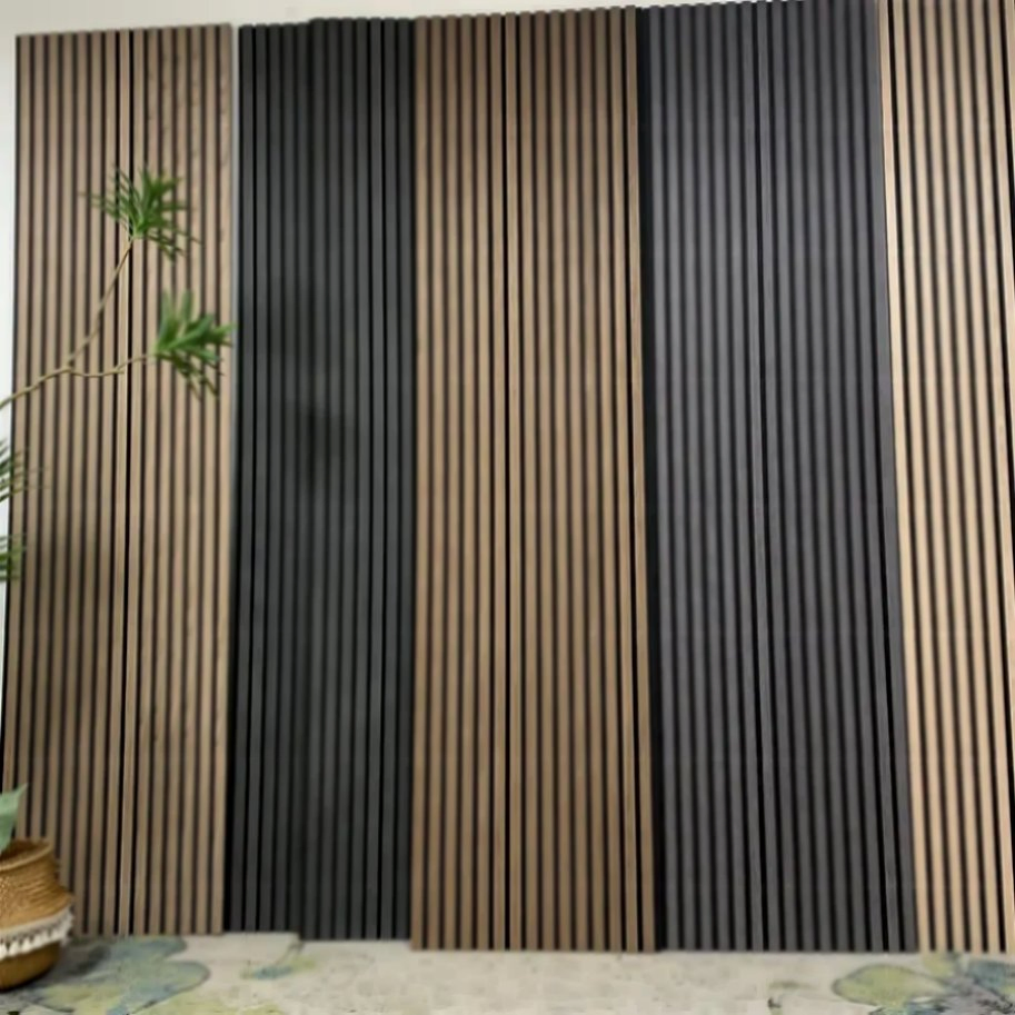 High Quality Custom Wood Strip Grid Acoustic Panel Veneer Fiber Soundproof Wall Decoration for Music Room Theater Hall