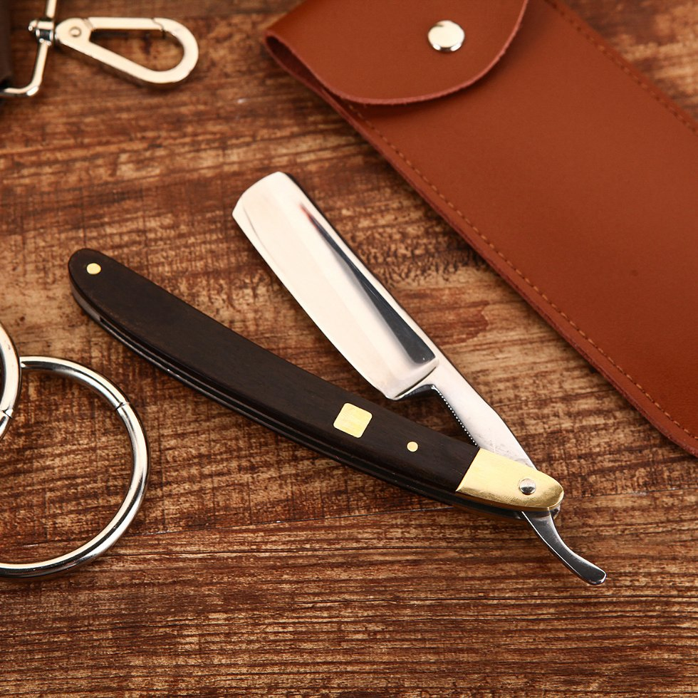 Custom Wooden Copper Handle Stainless Steel Straight Blade Razor