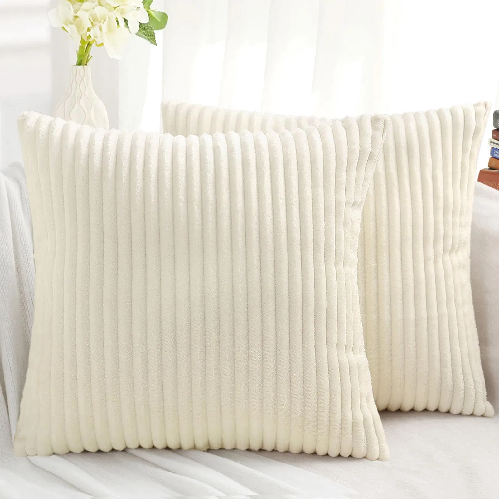 Soft Plush Flannel Double-Sided Fluffy Couch Throw Pillow Covers for Home
