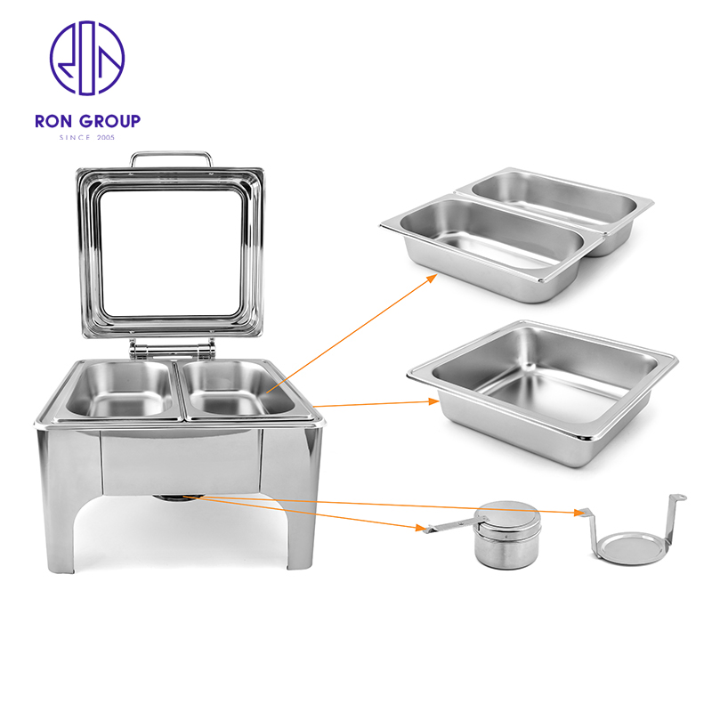 Factory Price Stainless Steel Square Buffet Dining Stove Chafing Dish Pot for Hotel Restaurant Wedding Party