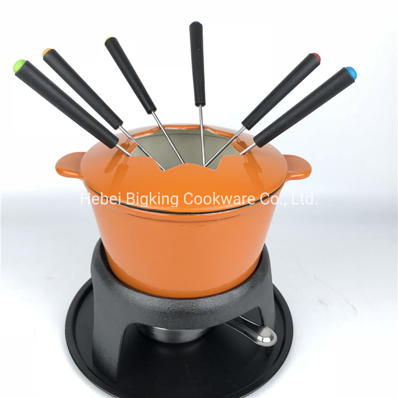 Cast Iron Enamel Pot Chocolate Fondue Set