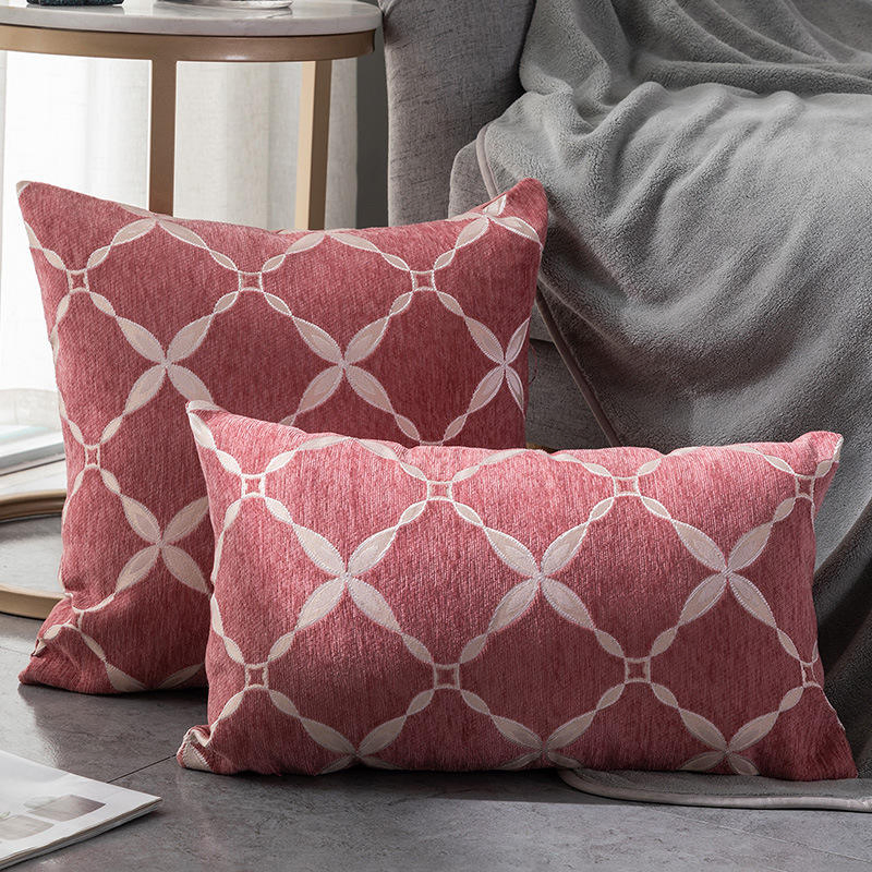 Light Pink Geometric Rhombus Chenille Cushion Cover Living Room Bedroom Car Hotel Cushion Cover