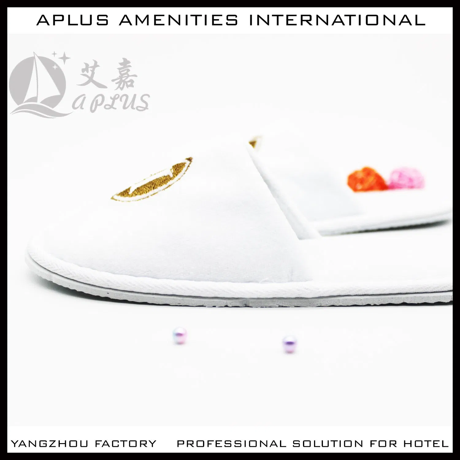 Cotton Velour Disposable Customized Hotel Slippers with Embroidered Logo 04