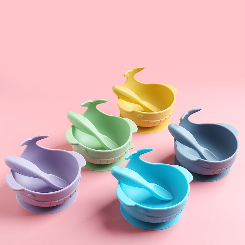 Jy07portable with Shark Food Grade Silicone Bowl Kids Dining Baby Feeding Bowl