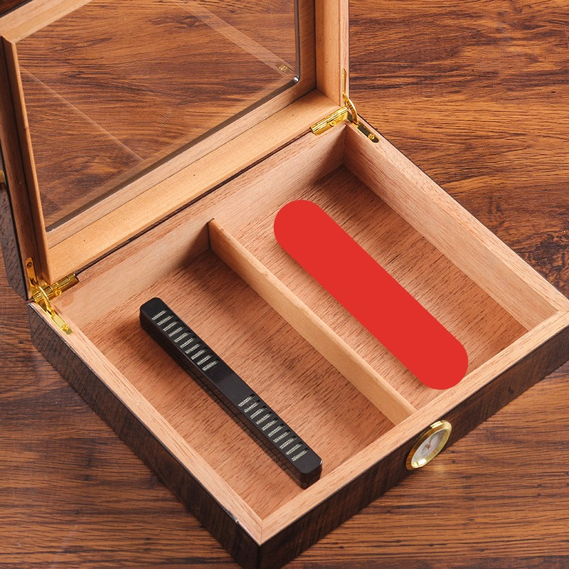 Thermostatic Cedar Wood Cigar Clamshell Box with Clear Glass Window