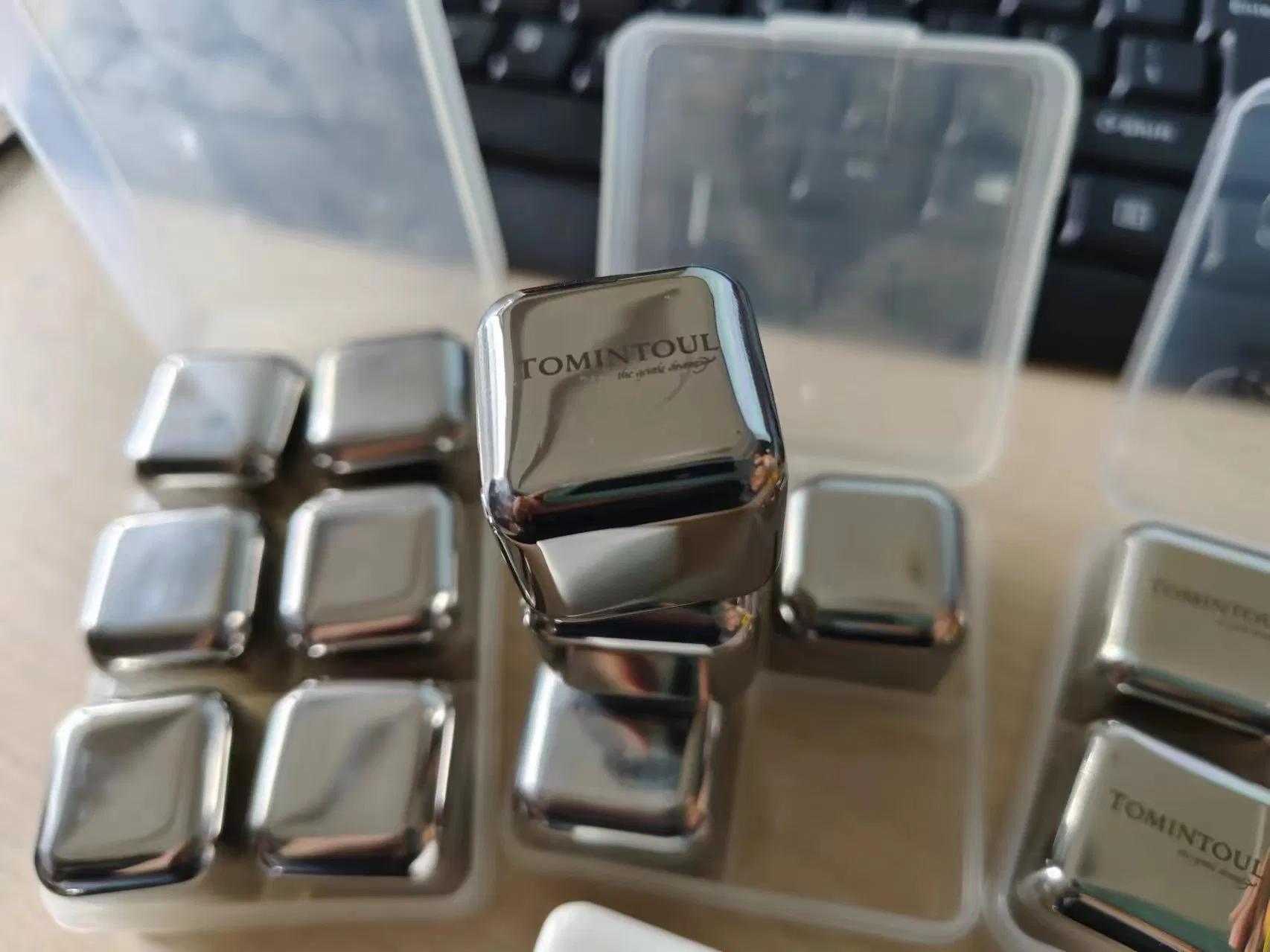 Custom Logo 304 Stainless Steel Ice Cube Set Quick Frozen Square Wine Whiskey Ice Stones