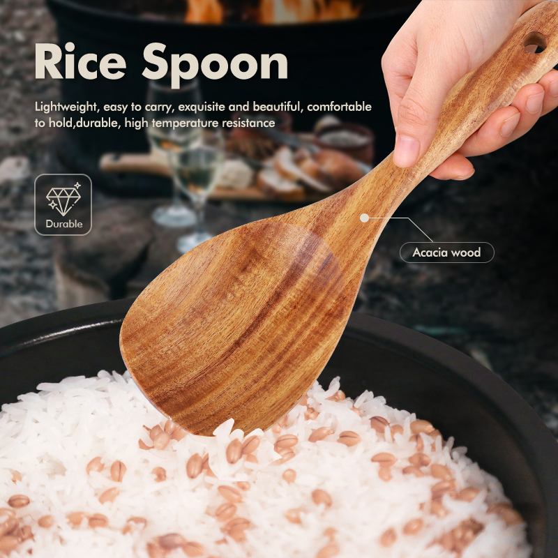 Kinggear Acacia Wooden Kitchen Utensils Set Wooden Utensils Set with Poon Spatula