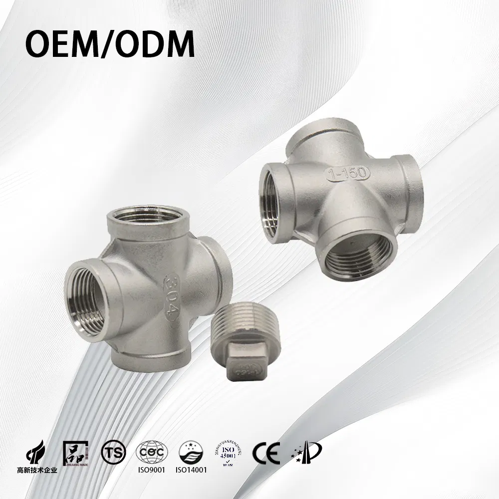 Stainless Steel ASME B16.9 Corrosion Resistant Threaded Pipe Fitting Equal Cross with Press Fitting