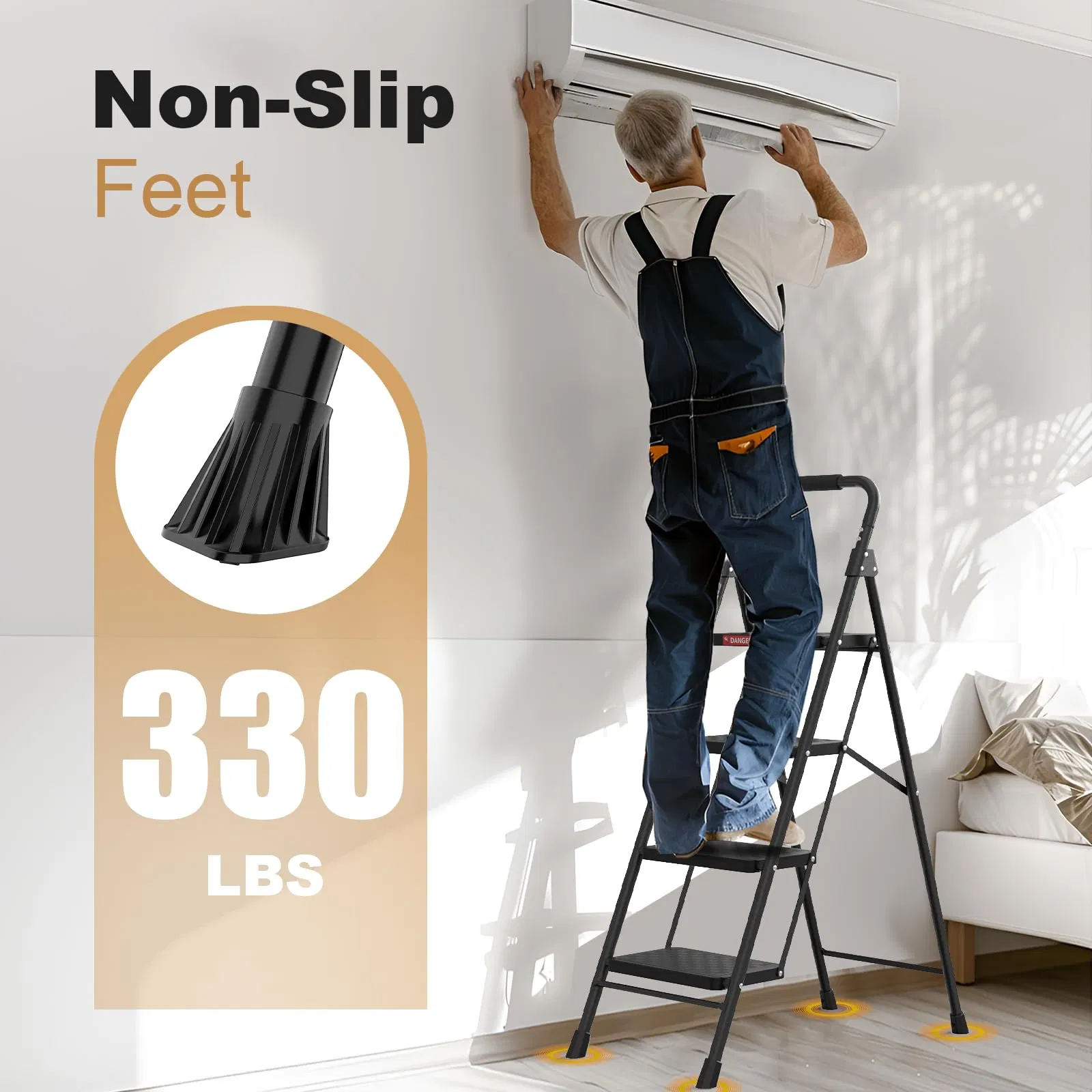 Cushioned Handle Anti-Slip Pedal Stool Foldable 4 Step Ladder