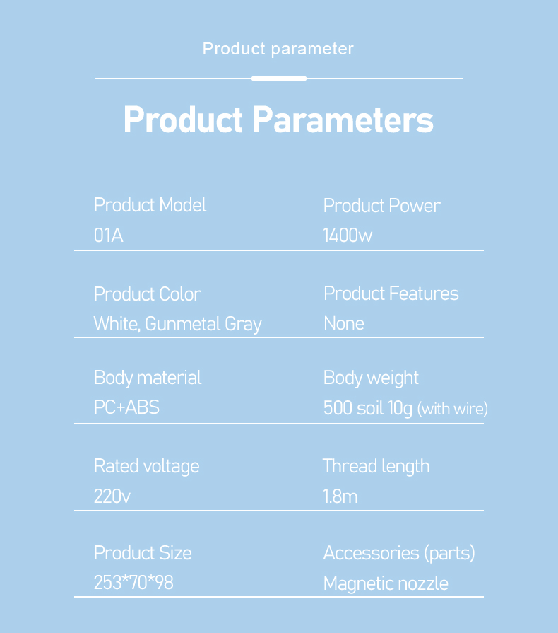 Hot Selling Low Noise Xf-01A Leafless Hairdryer for RV Use