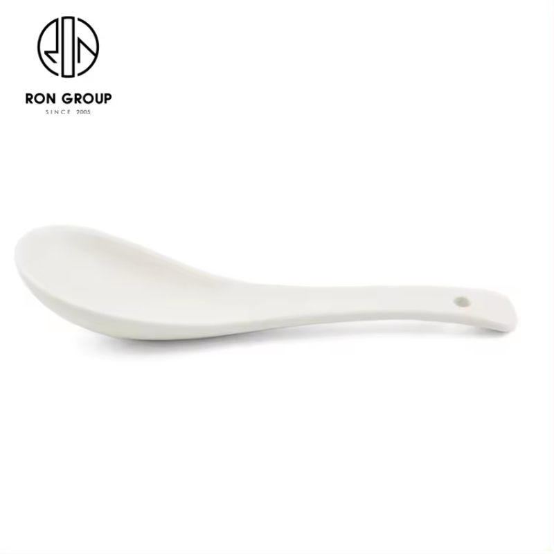 Wholesale Pure White Custom Ceramic Soup Spoon for Hotel Restaurant Commercial Use