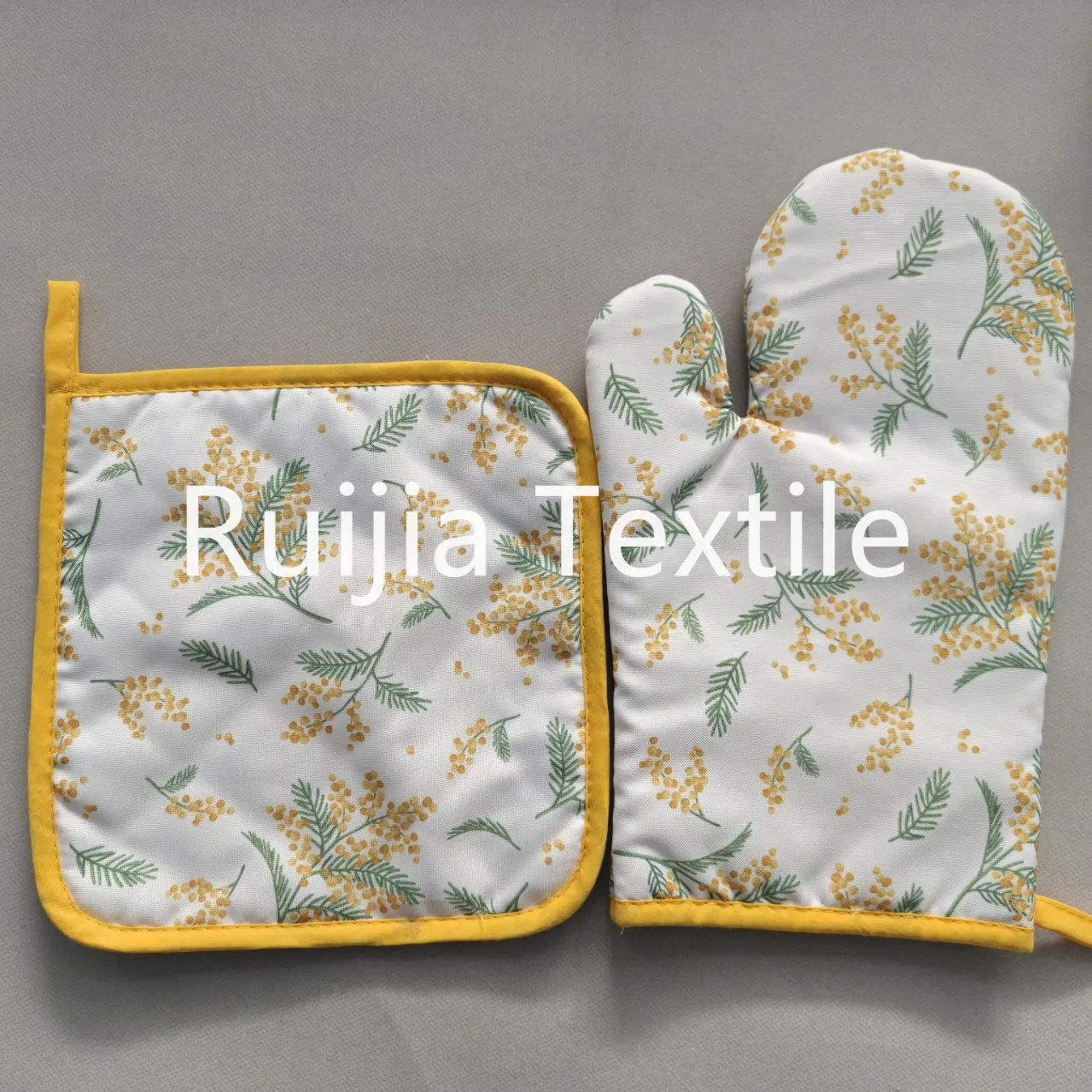 Flowers Polyester Potholder & Oven Mitts Set Diamond Grid China Factory Price