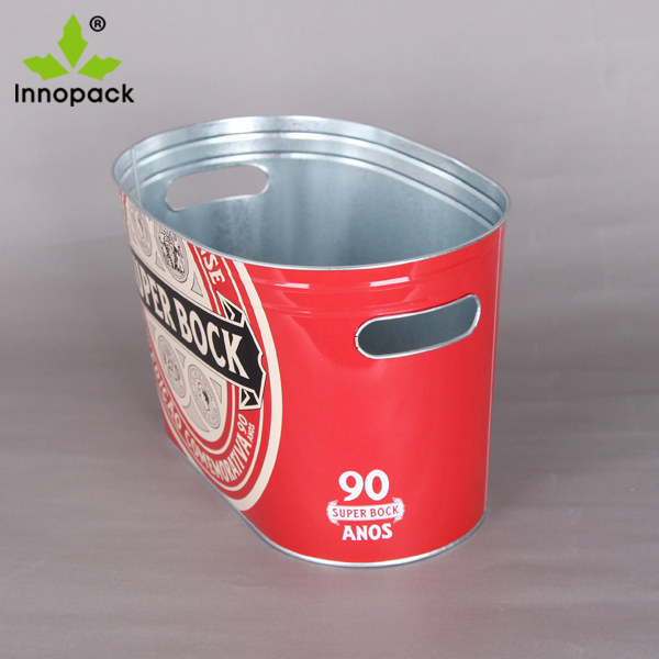 10qt Printed Oval Stainless Steel Metal Ice Bucket with Handle
