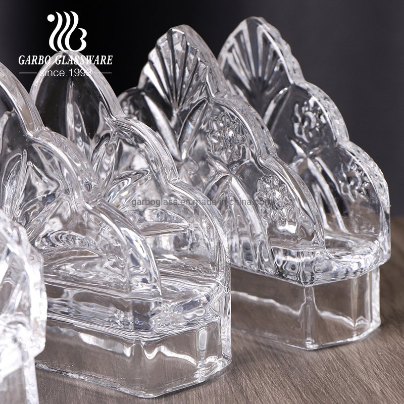 Promotion 5" Vintage Triangle Embossed Crystal Clear Glass Napkin Holder for Guest