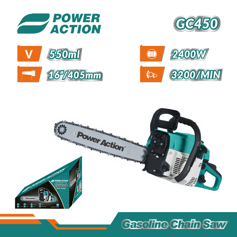Power Action High Quality 45cc Gasoline Power Chain Saw 2400W 16 Inch Chainsaw