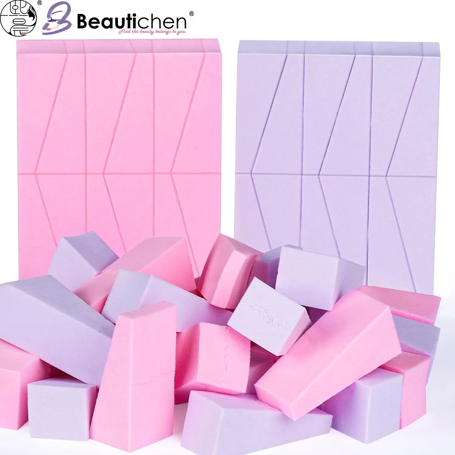 Beautichen Makeup Sponge Blocks – Soft Disposable Cosmetic Sponges for Foundation & Blush, Pink & Purple, Dry & Wet Use