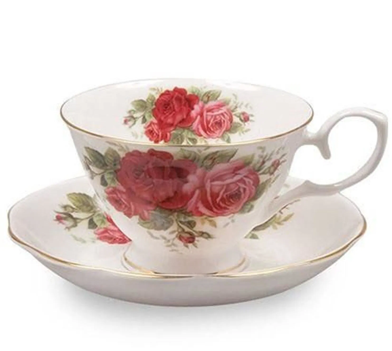 Hot Sale Royal Vintage Rose Flower Ceramic Tea Coffee Cup with Saucer