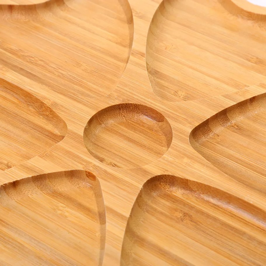 Flower Shaped 6-Compartments Dipping Sauce Plate Bamboo Divided Serving Bowl Dry Fruit Plates