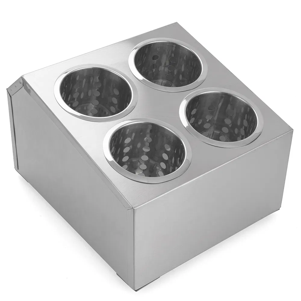 Commercial Restaurant Organizer Stainless Steel Cylinder Flatware Holder 4-Hole