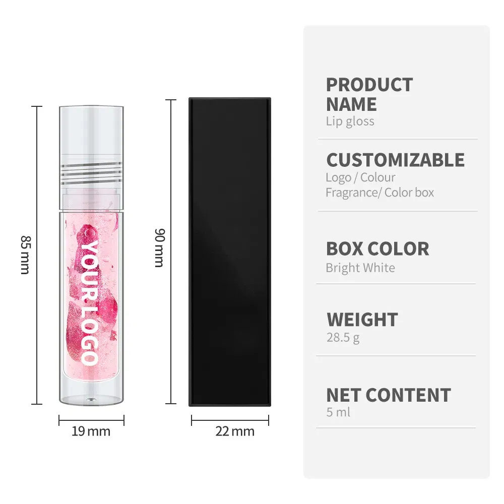 Lipgloss Factory High Shine Glossy Clear Lip Gloss with Dried Rose Flower