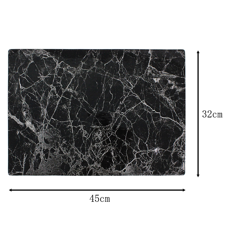 Premium Quality Large Black Marble Dining Table Mat Fadeless Printed Speed PU Placemat/Deskpad Custom Plate Mat Stock Available