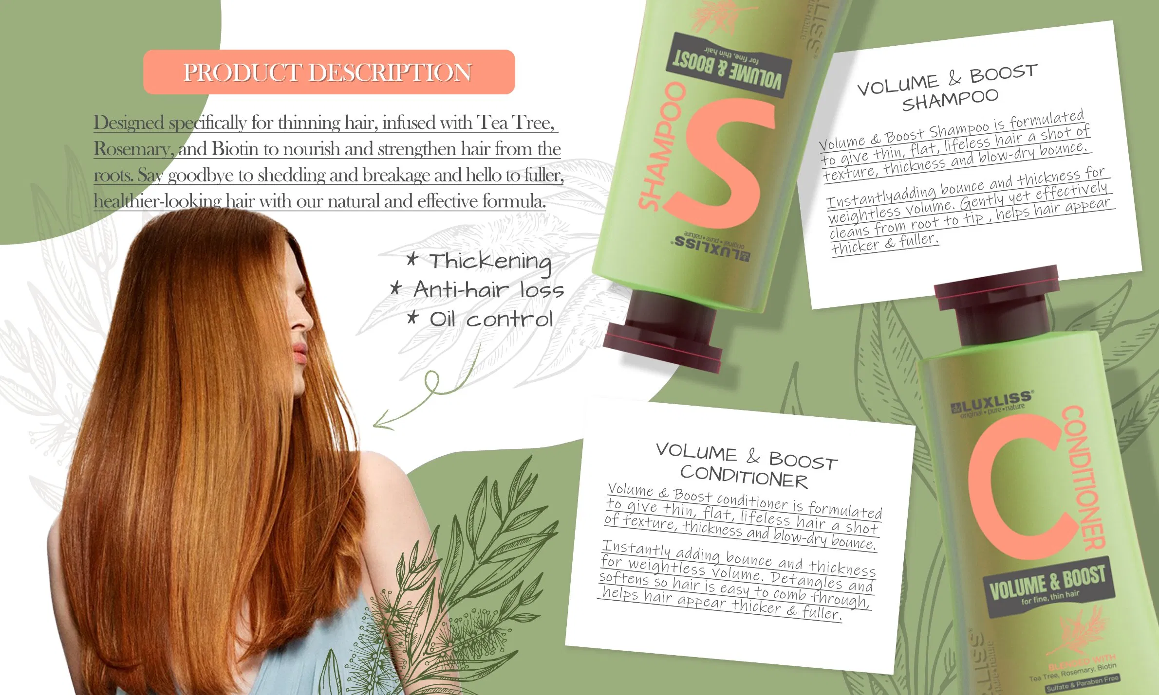 Luxliss Hair Care Set Nourish & Gloss Natural Organic Hair Shampoo and Conditioner for Supermarket