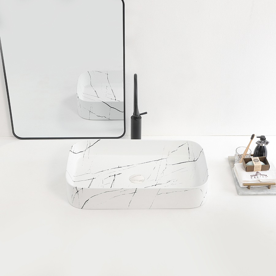 Керамическая раковина 650 мм мраморная глазурь