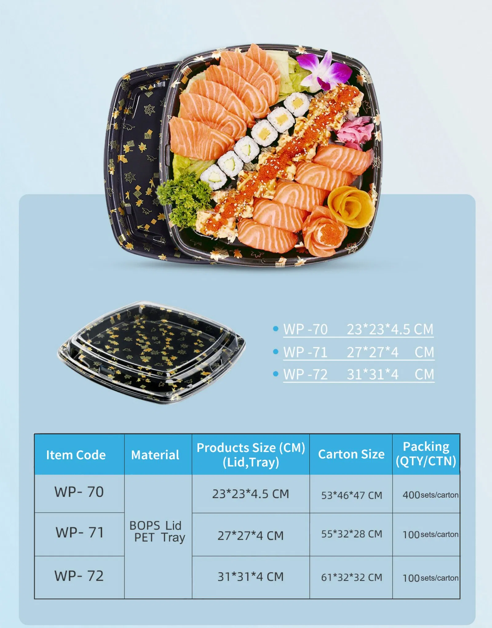 Customized Recyclable Sushi Packaging Tray Food Container with Anti-Fog Lid