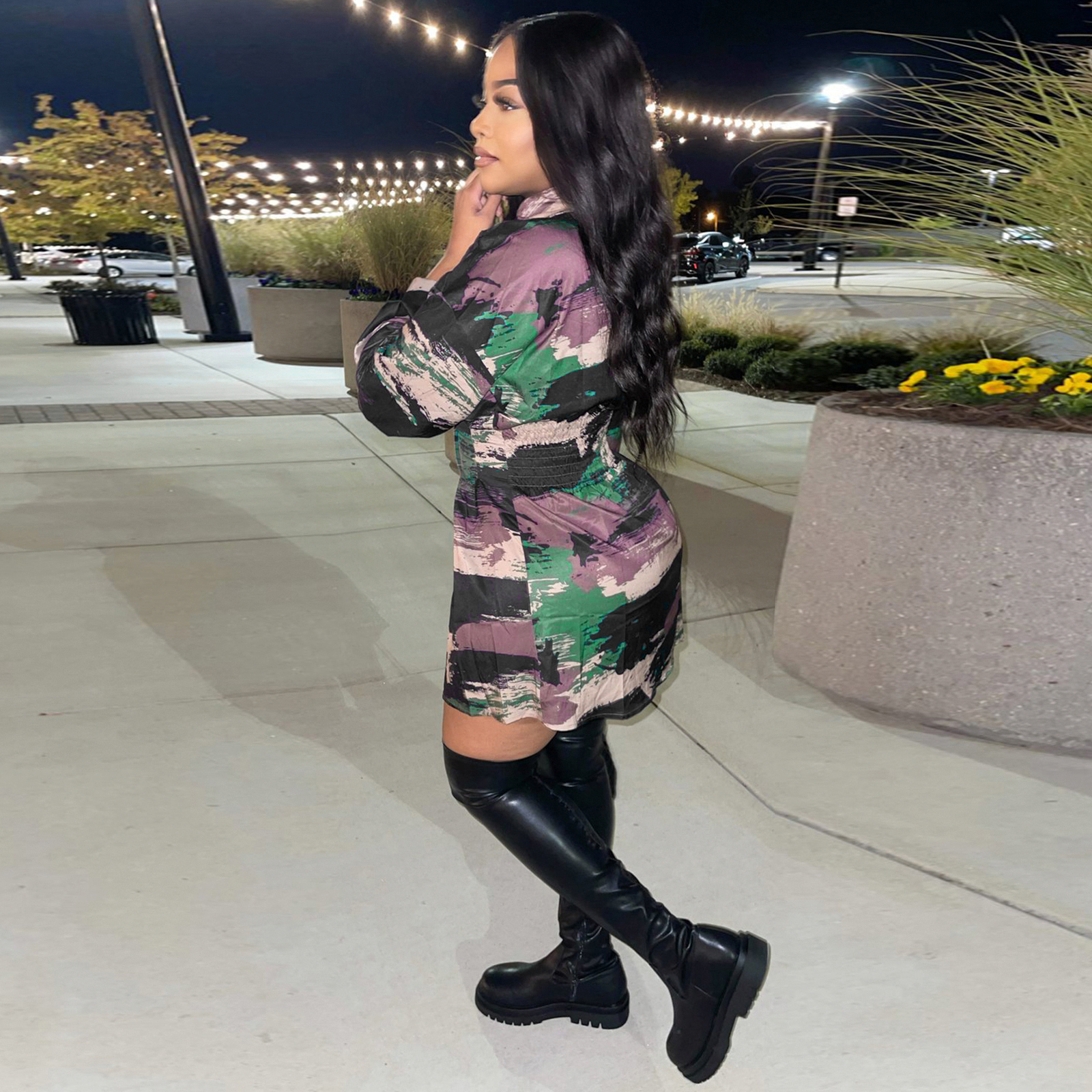 Платье-рубашка женское камуфляж для клуба