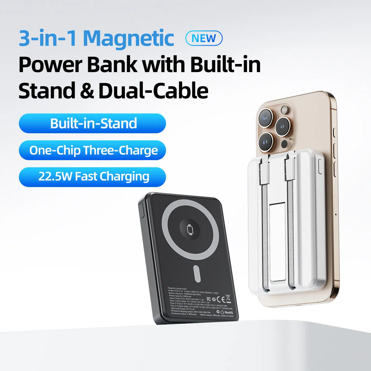2025 New Design Magnetic Wireless Charging Power Bank 10000 mAh Portable Stand Support to Charge iWatch/ Airpods/ Iphoneno Reviews Yet