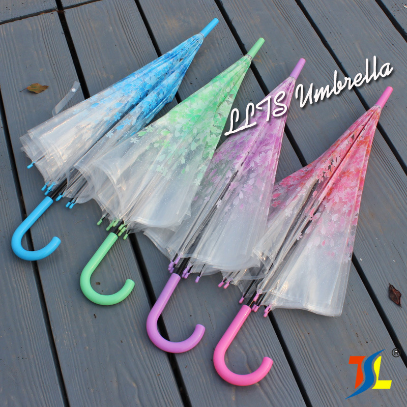 Transparent J Shape Long Handle Rain Umbrella Custom Logo Promotional Business Cheap Gift Umbrella